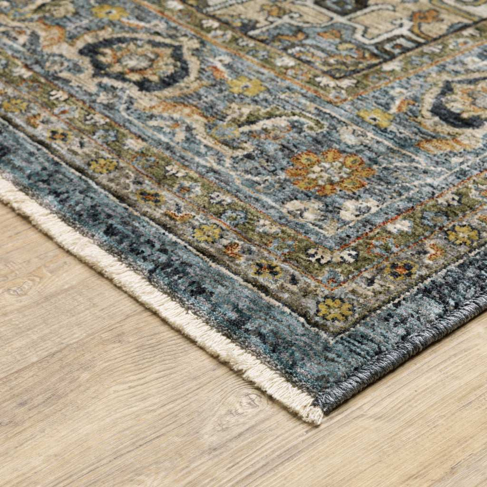 2' X 3' Blue Taupe Grey Green Rust Tan Beige And Gold Oriental Power Loom Stain Resistant Area Rug With Fringe - Homeroots - Flyclothing LLC