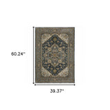 3' X 5' Blue And Green Oriental Power Loom Area Rug With Fringe - Homeroots - Flyclothing LLC
