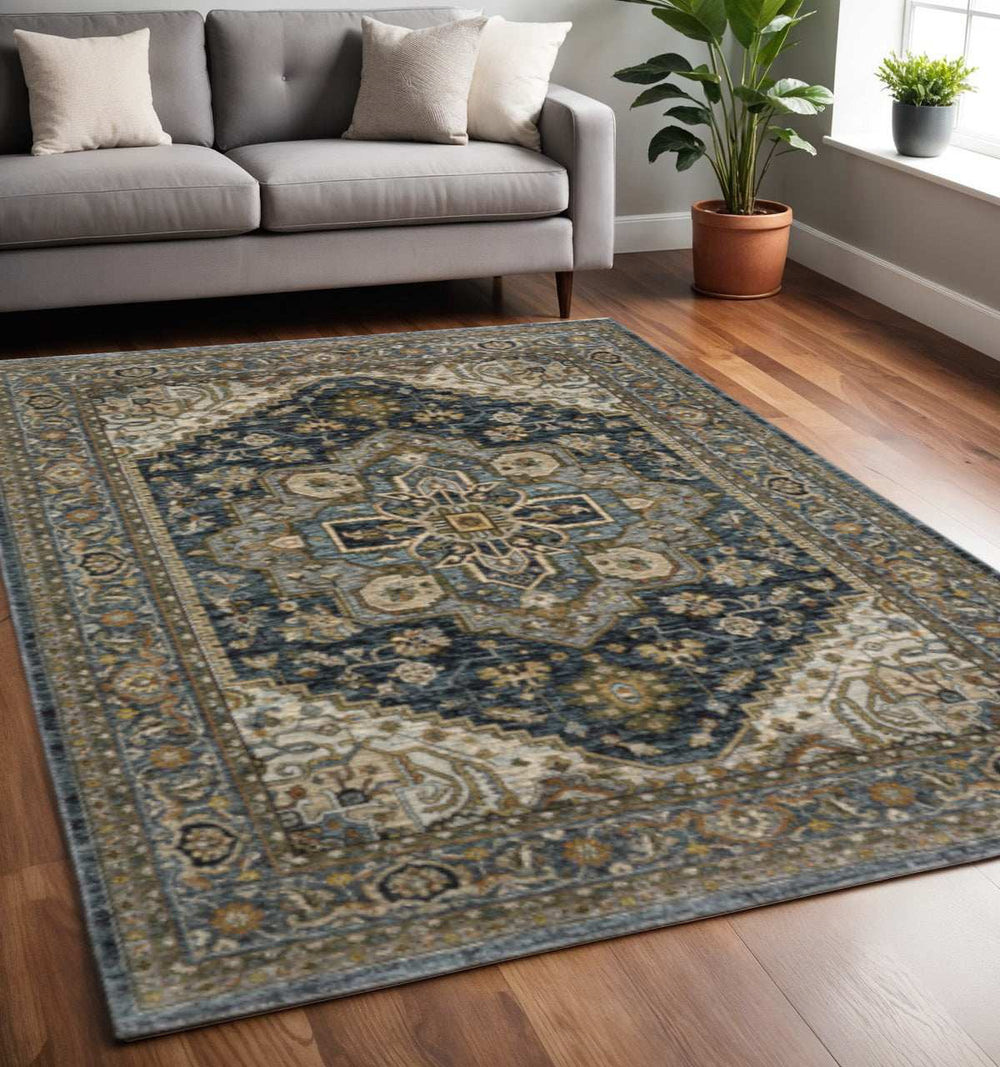 5' X 8' Blue And Green Oriental Power Loom Area Rug With Fringe - Homeroots - Flyclothing LLC