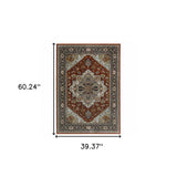 3' X 5' Blue Beige Grey Gold Green And Rust Red Oriental Power Loom Stain Resistant Area Rug With Fringe - Homeroots - Flyclothing LLC