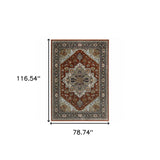 6' X 9' Blue Beige Grey Gold Green And Rust Red Oriental Power Loom Stain Resistant Area Rug With Fringe - Homeroots - Flyclothing LLC