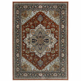 8' X 11' Blue Beige Grey Gold Green And Rust Red Oriental Power Loom Stain Resistant Area Rug With Fringe - Homeroots - Flyclothing LLC