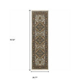 2' X 8' Ivory Beige Blue Orange Gold Green Grey And Rust Oriental Power Loom Stain Resistant Runner Rug With Fringe - Homeroots - Flyclothing LLC
