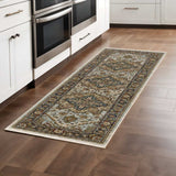 2' X 8' Ivory Beige Blue Orange Gold Green Grey And Rust Oriental Power Loom Stain Resistant Runner Rug With Fringe - Homeroots - Flyclothing LLC