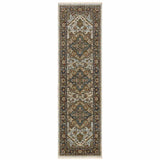 2' X 8' Ivory Beige Blue Orange Gold Green Grey And Rust Oriental Power Loom Stain Resistant Runner Rug With Fringe - Homeroots - Flyclothing LLC