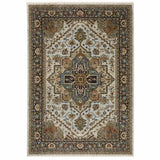 5' X 8' Ivory Beige Blue Orange Gold Green Grey And Rust Oriental Power Loom Stain Resistant Area Rug With Fringe - Homeroots - Flyclothing LLC