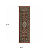 2' X 8' Red Ivory Blue Navy Gold And Grey Oriental Power Loom Stain Resistant Runner Rug With Fringe - Homeroots - Flyclothing LLC