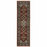 2' X 8' Red Ivory Blue Navy Gold And Grey Oriental Power Loom Stain Resistant Runner Rug With Fringe - Homeroots - Flyclothing LLC