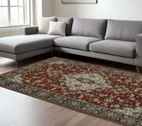 8' X 11' Red Ivory Blue Navy Gold And Grey Oriental Power Loom Stain Resistant Area Rug With Fringe - Homeroots - Flyclothing LLC