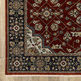 8' X 11' Red Ivory Blue Navy Gold And Grey Oriental Power Loom Stain Resistant Area Rug With Fringe - Homeroots - Flyclothing LLC