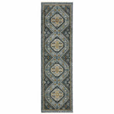 2' X 8' Blue Gold Ivory And Navy Oriental Power Loom Stain Resistant Runner Rug With Fringe - Homeroots - Flyclothing LLC