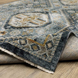 2' X 8' Blue Gold Ivory And Navy Oriental Power Loom Stain Resistant Runner Rug With Fringe - Homeroots - Flyclothing LLC