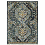 2' X 3' Light Blue Navy Gold Ivory And Grey Oriental Power Loom Stain Resistant Area Rug With Fringe - Homeroots - Flyclothing LLC