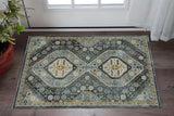 3' X 5' Blue Gold Ivory And Navy Oriental Power Loom Stain Resistant Area Rug With Fringe - Homeroots - Flyclothing LLC