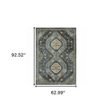 5' X 8' Blue Gold Ivory And Navy Oriental Power Loom Stain Resistant Area Rug With Fringe - Homeroots - Flyclothing LLC