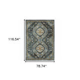 6' X 9' Blue Gold Ivory And Navy Oriental Power Loom Stain Resistant Area Rug With Fringe - Homeroots - Flyclothing LLC