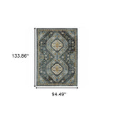 8' X 11' Blue Gold Ivory And Navy Oriental Power Loom Stain Resistant Area Rug With Fringe - Homeroots - Flyclothing LLC