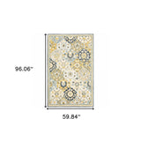 5' X 8' Blue Green Gold Navy And Ivory Geometric Tufted Handmade Stain Resistant Area Rug - Homeroots - Flyclothing LLC