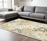 8' X 10' Blue Green Gold Navy And Ivory Geometric Tufted Handmade Stain Resistant Area Rug - Homeroots - Flyclothing LLC