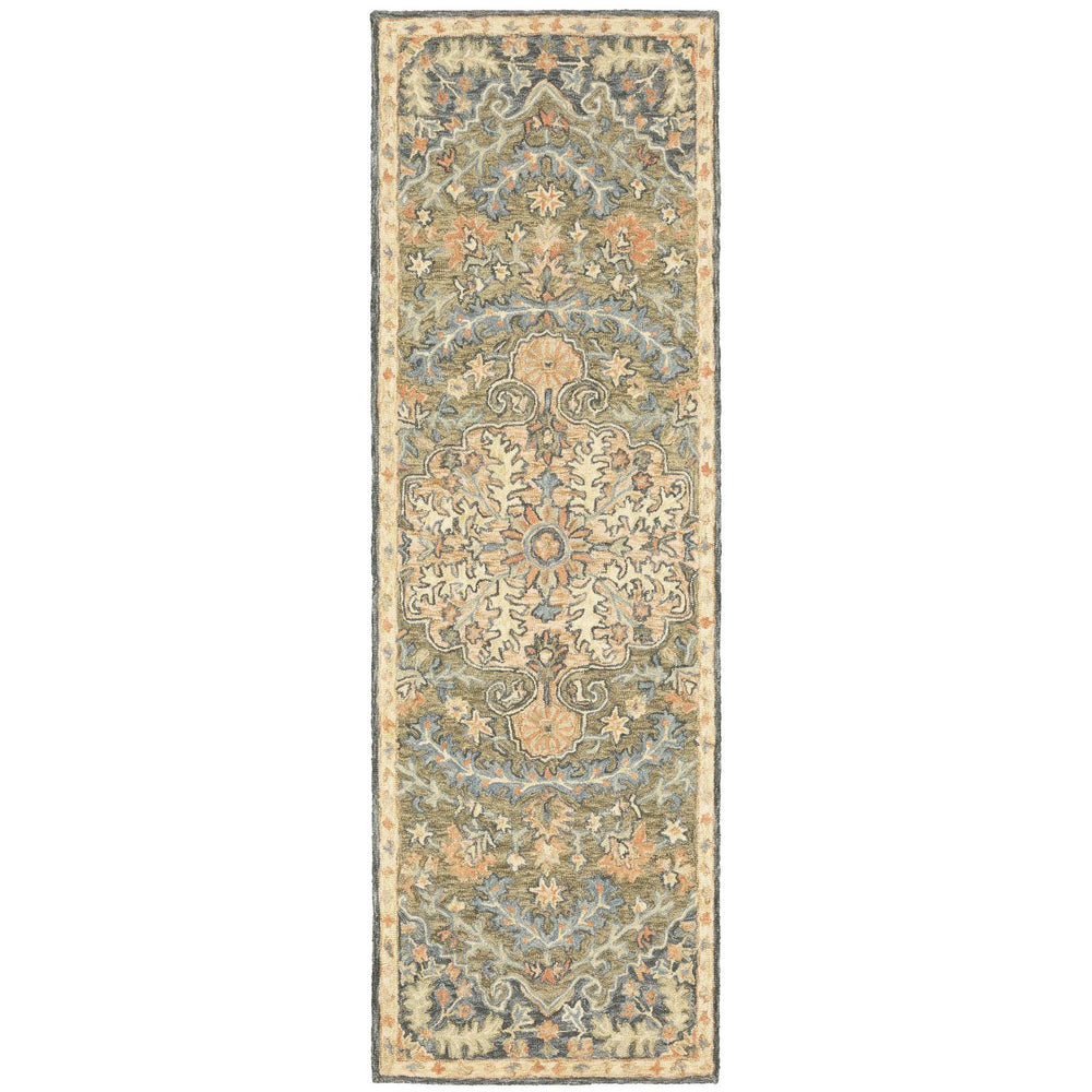 8' Blue and Orange Oriental Hand Tufted Runner Rug - Homeroots - Flyclothing LLC