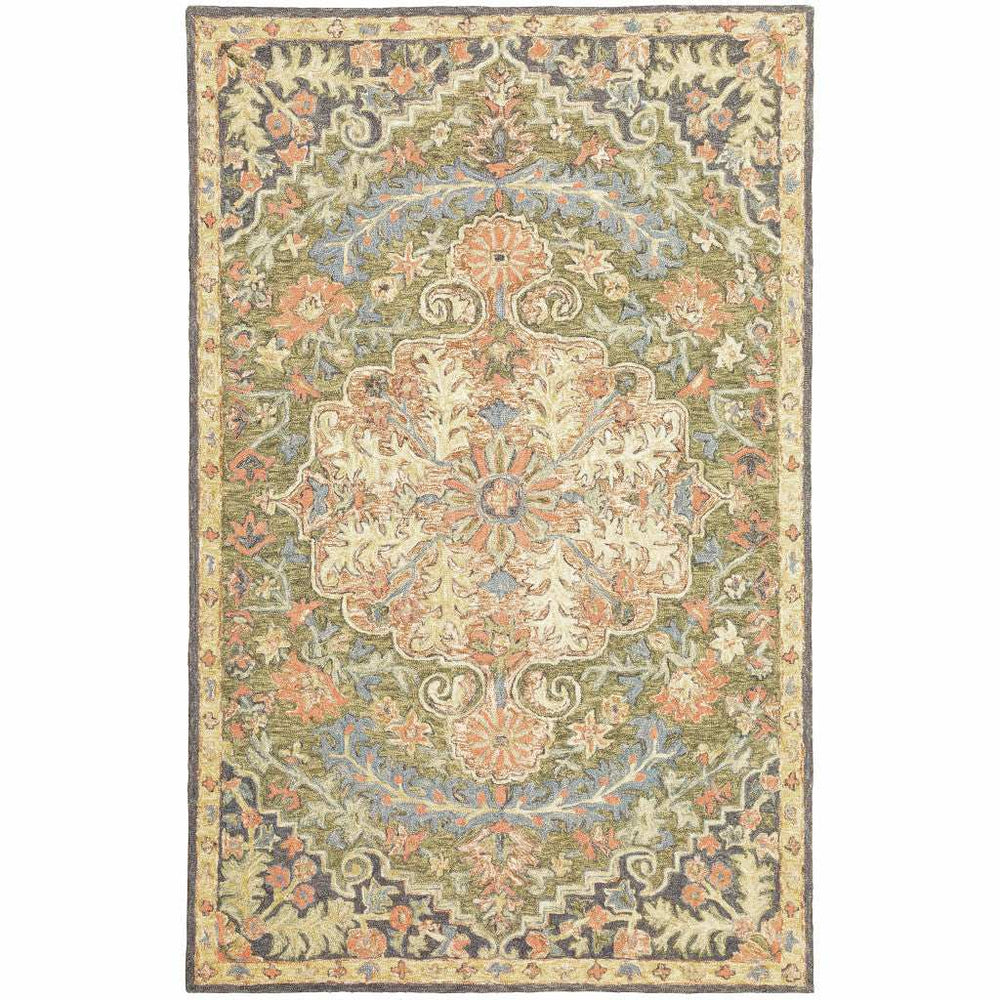 4' X 6' Blue Green Clay And Gold Oriental Tufted Handmade Stain Resistant Area Rug - Homeroots - Flyclothing LLC