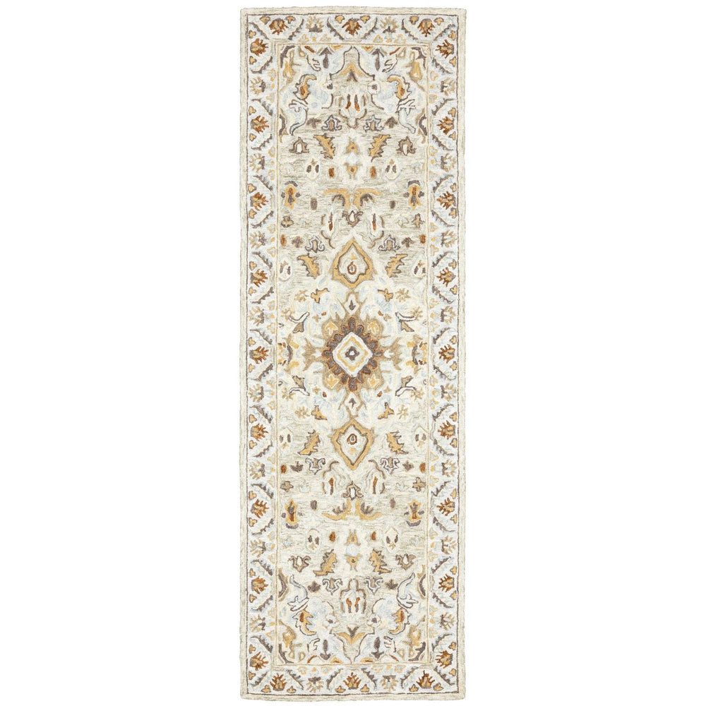 2' X 8' Ivory Beige Gold And Muted Grey Oriental Tufted Handmade Stain Resistant Runner Rug - Homeroots - Flyclothing LLC