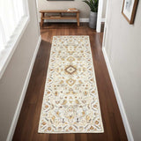 2' X 8' Ivory Beige Gold And Muted Grey Oriental Tufted Handmade Stain Resistant Runner Rug - Homeroots - Flyclothing LLC