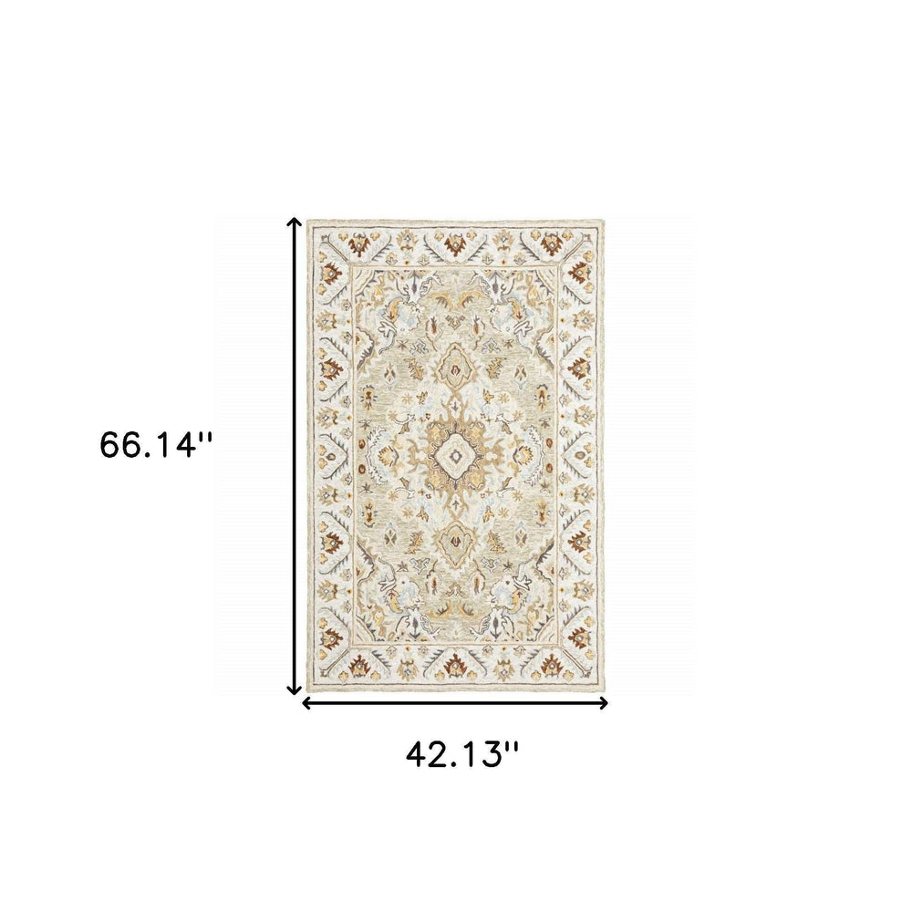 4' X 6' Ivory Beige Gold And Muted Grey Oriental Tufted Handmade Stain Resistant Area Rug - Homeroots - Flyclothing LLC