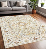 5' X 8' Ivory Beige Gold And Muted Grey Oriental Tufted Handmade Stain Resistant Area Rug - Homeroots - Flyclothing LLC