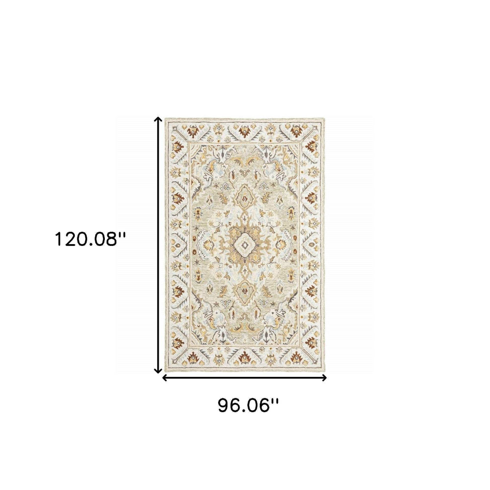 8' X 10' Ivory Beige Gold And Muted Grey Oriental Tufted Handmade Stain Resistant Area Rug - Homeroots - Flyclothing LLC