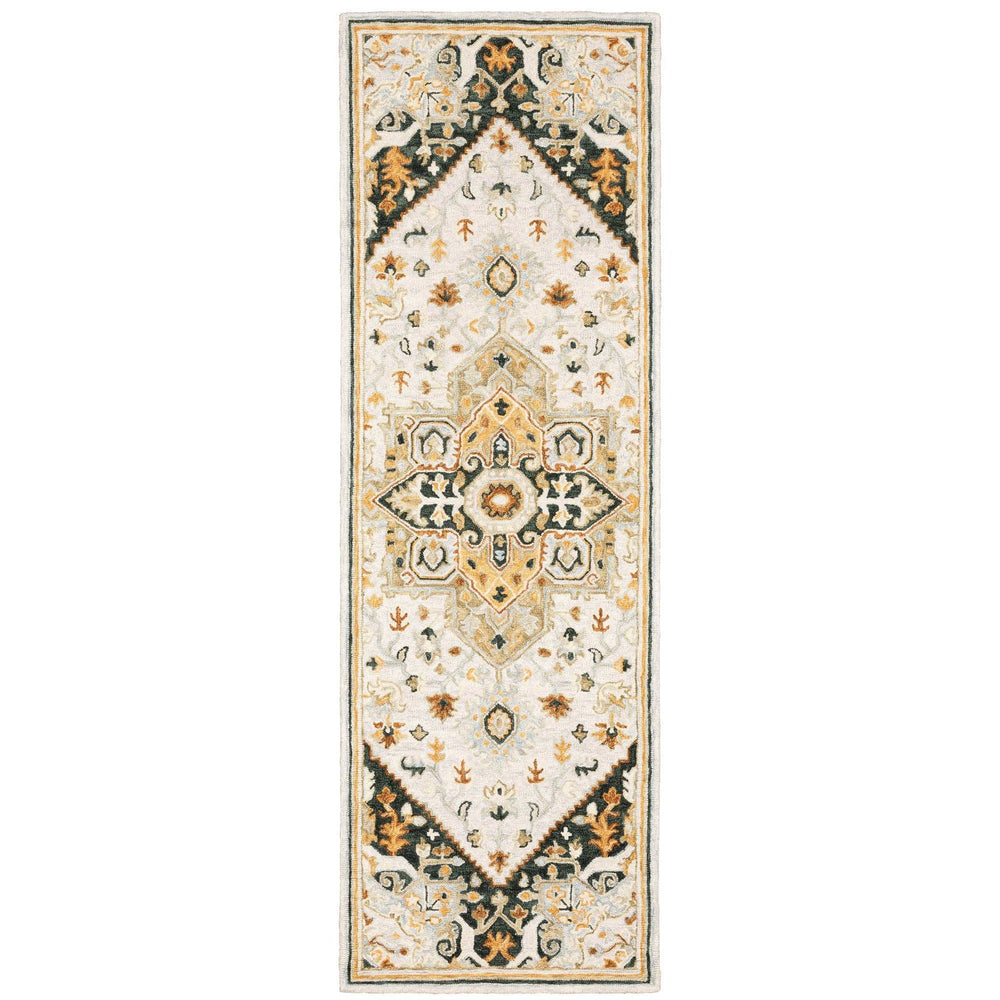 8' Ivory and Black Oriental Handmade Runner Rug - Homeroots - Flyclothing LLC
