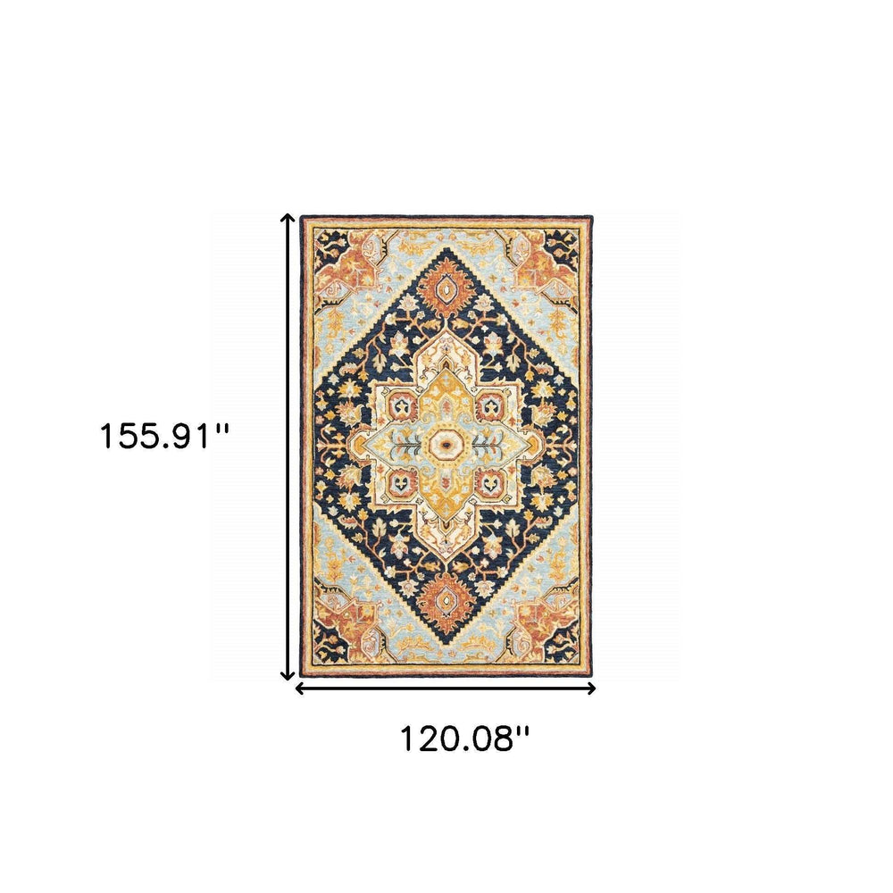 10' X 13' Navy Rust Blue Ivory And Gold Oriental Tufted Handmade Stain Resistant Area Rug - Homeroots - Flyclothing LLC