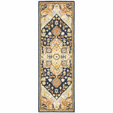 2' X 8' Navy Rust Blue Ivory And Gold Oriental Tufted Handmade Stain Resistant Runner Rug - Homeroots - Flyclothing LLC