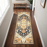 2' X 8' Navy Rust Blue Ivory And Gold Oriental Tufted Handmade Stain Resistant Runner Rug - Homeroots - Flyclothing LLC