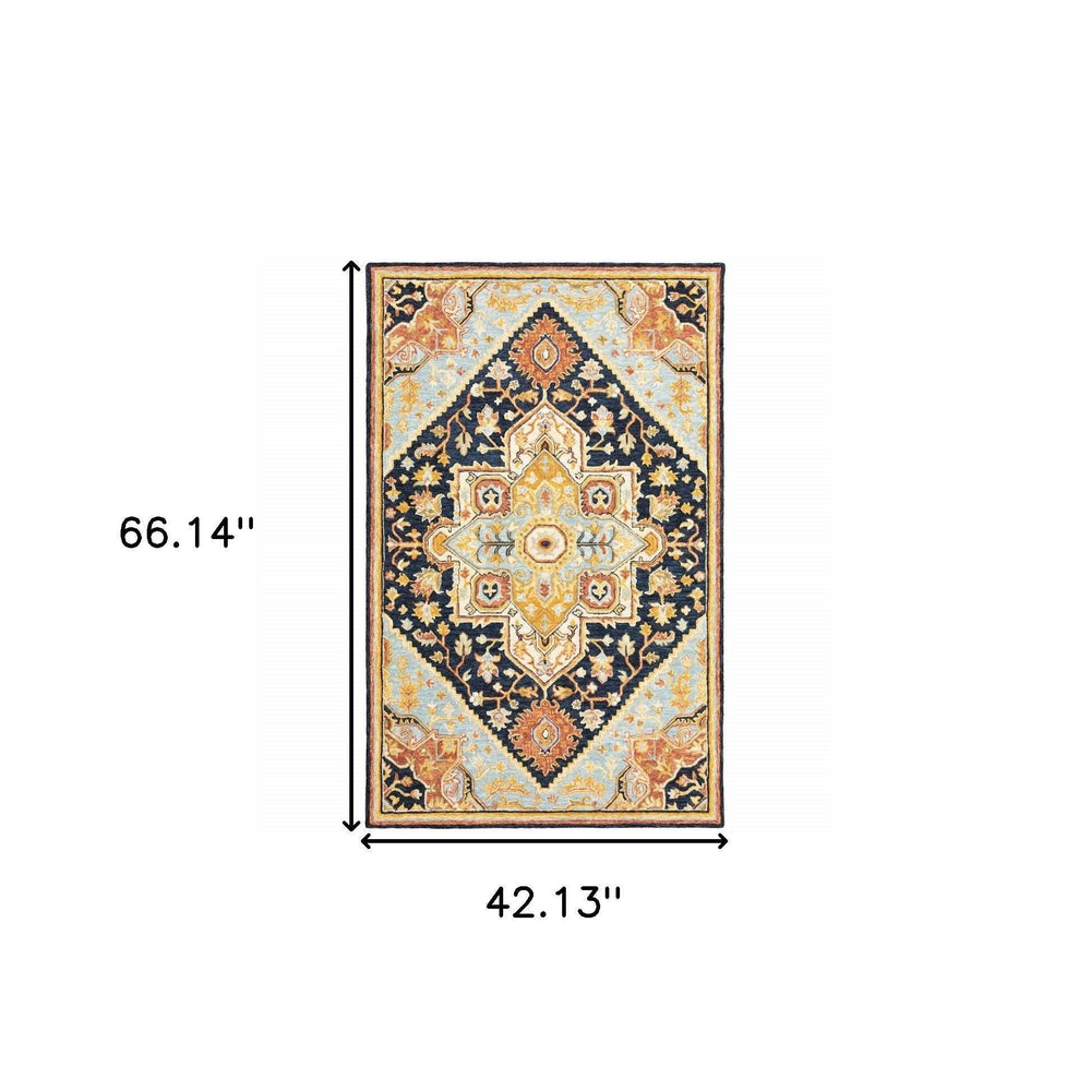 4' X 6' Navy Rust Blue Ivory And Gold Oriental Tufted Handmade Stain Resistant Area Rug - Homeroots - Flyclothing LLC