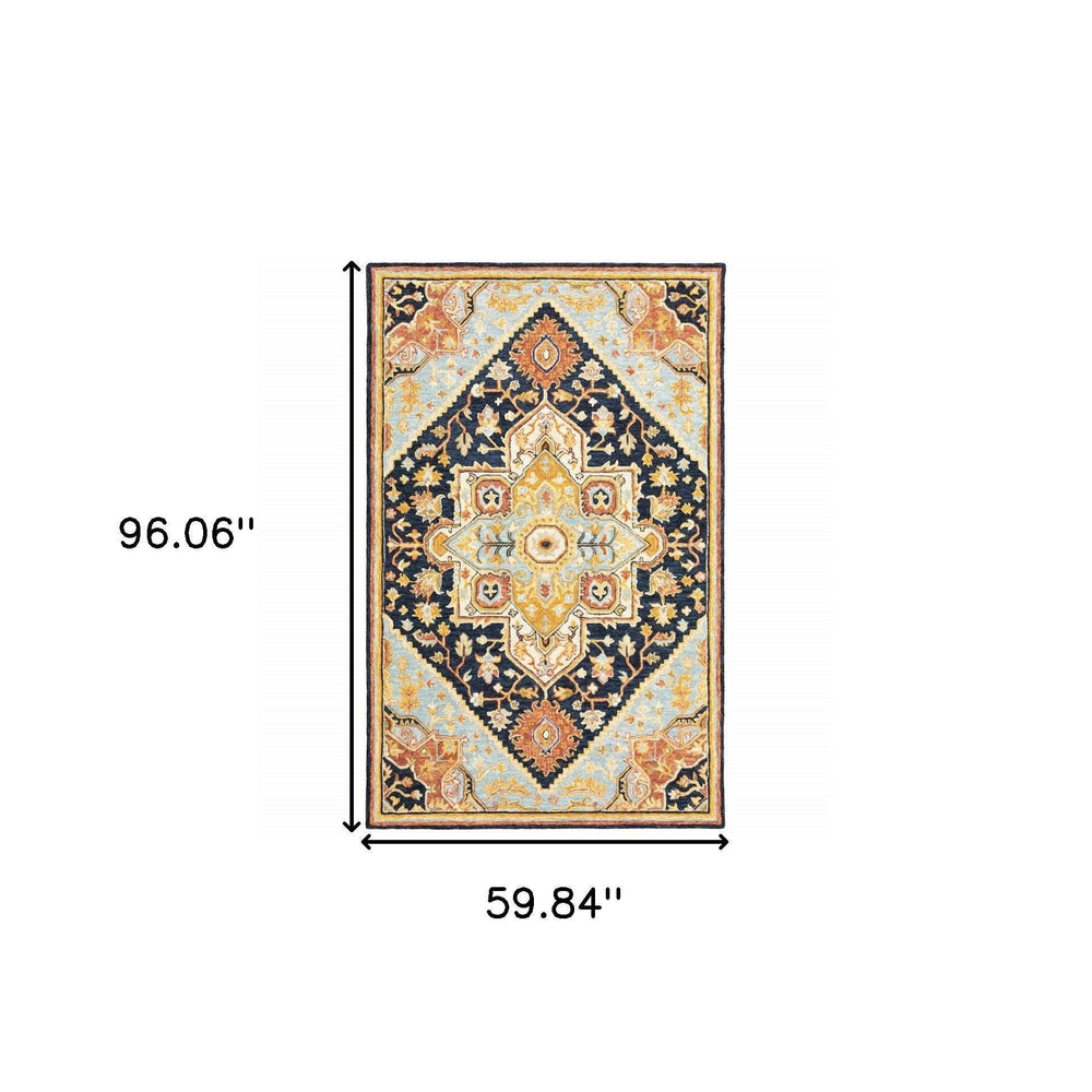 5' X 8' Navy Rust Blue Ivory And Gold Oriental Tufted Handmade Stain Resistant Area Rug - Homeroots - Flyclothing LLC