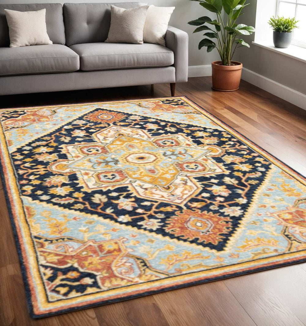 5' X 8' Navy Rust Blue Ivory And Gold Oriental Tufted Handmade Stain Resistant Area Rug - Homeroots - Flyclothing LLC