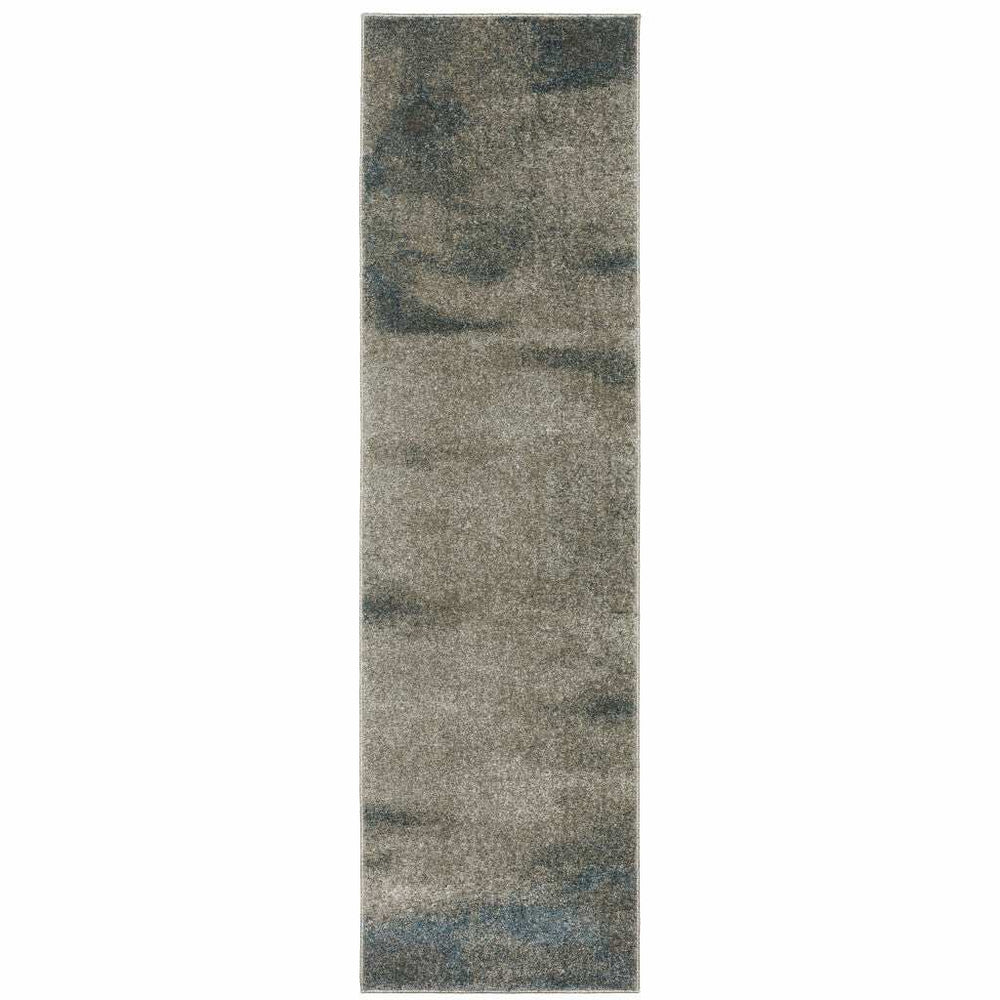 8' Runner Grey and Teal Blue Abstract Power Loom Runner Rug - Homeroots - Flyclothing LLC