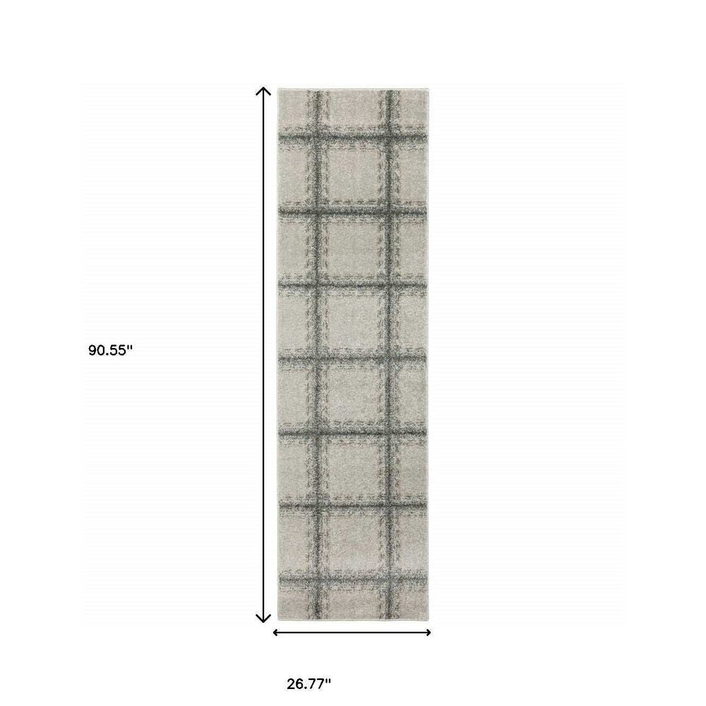 8' Runner Gray Geometric Power Loom Runner Rug - Homeroots - Flyclothing LLC