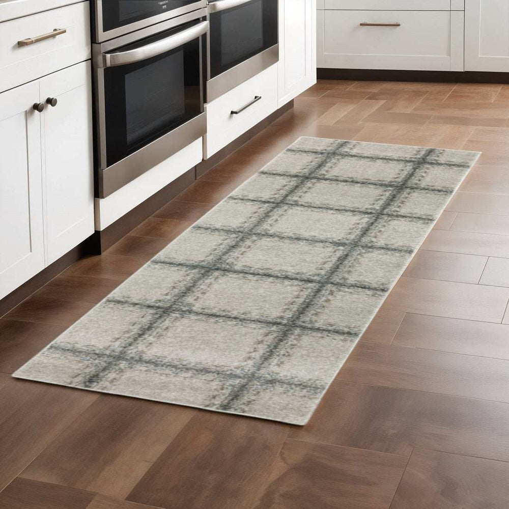 8' Runner Gray Geometric Power Loom Runner Rug - Homeroots - Flyclothing LLC