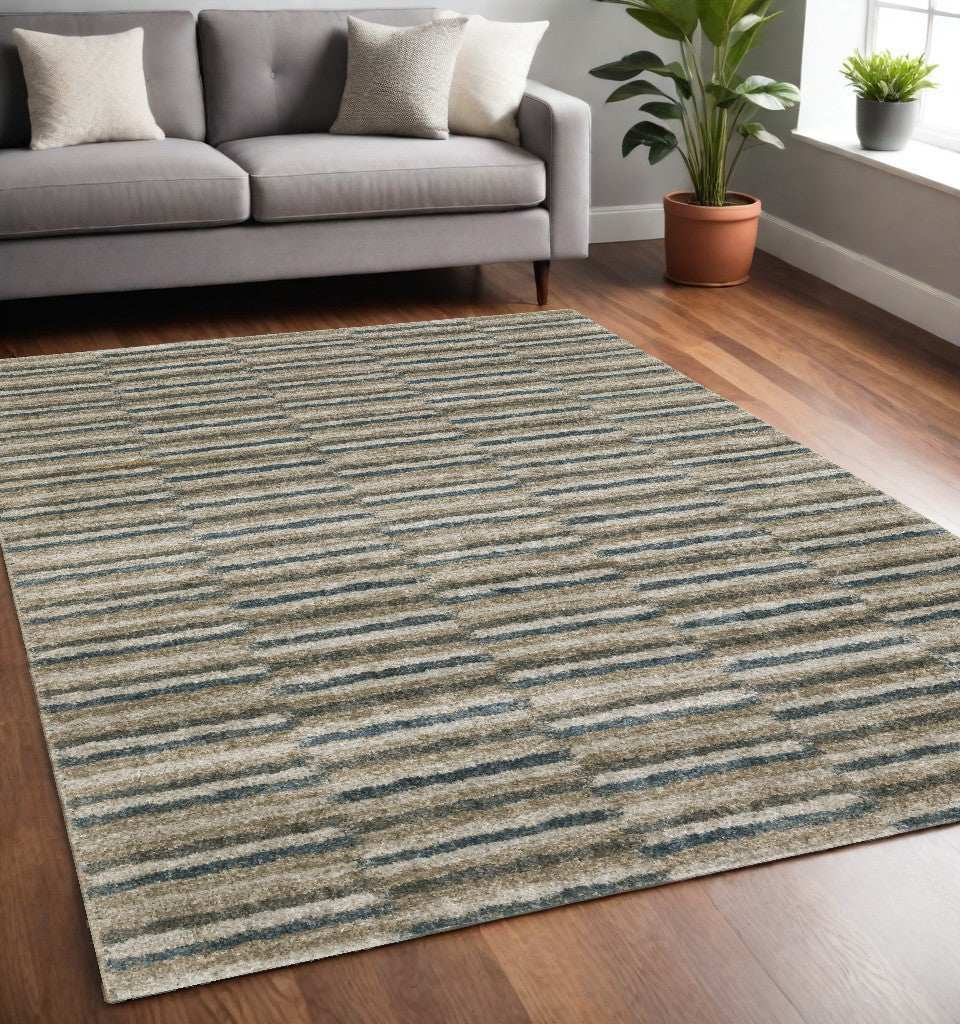 5' X 8' Teal Blue Geometric Power Loom Area Rug - Homeroots - Flyclothing LLC