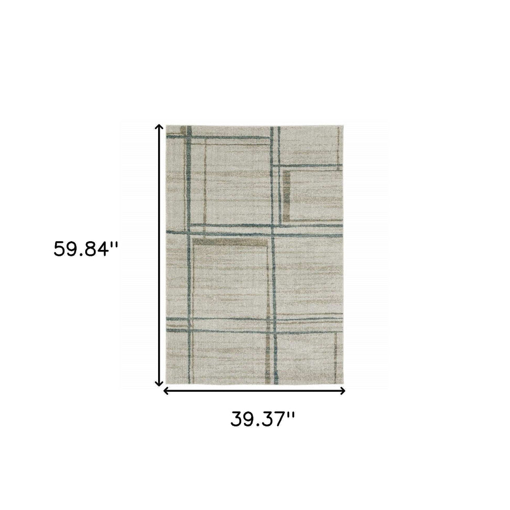 3' X 5' Grey Teal Beige and Tan Geometric Power Loom Area Rug - Homeroots - Flyclothing LLC