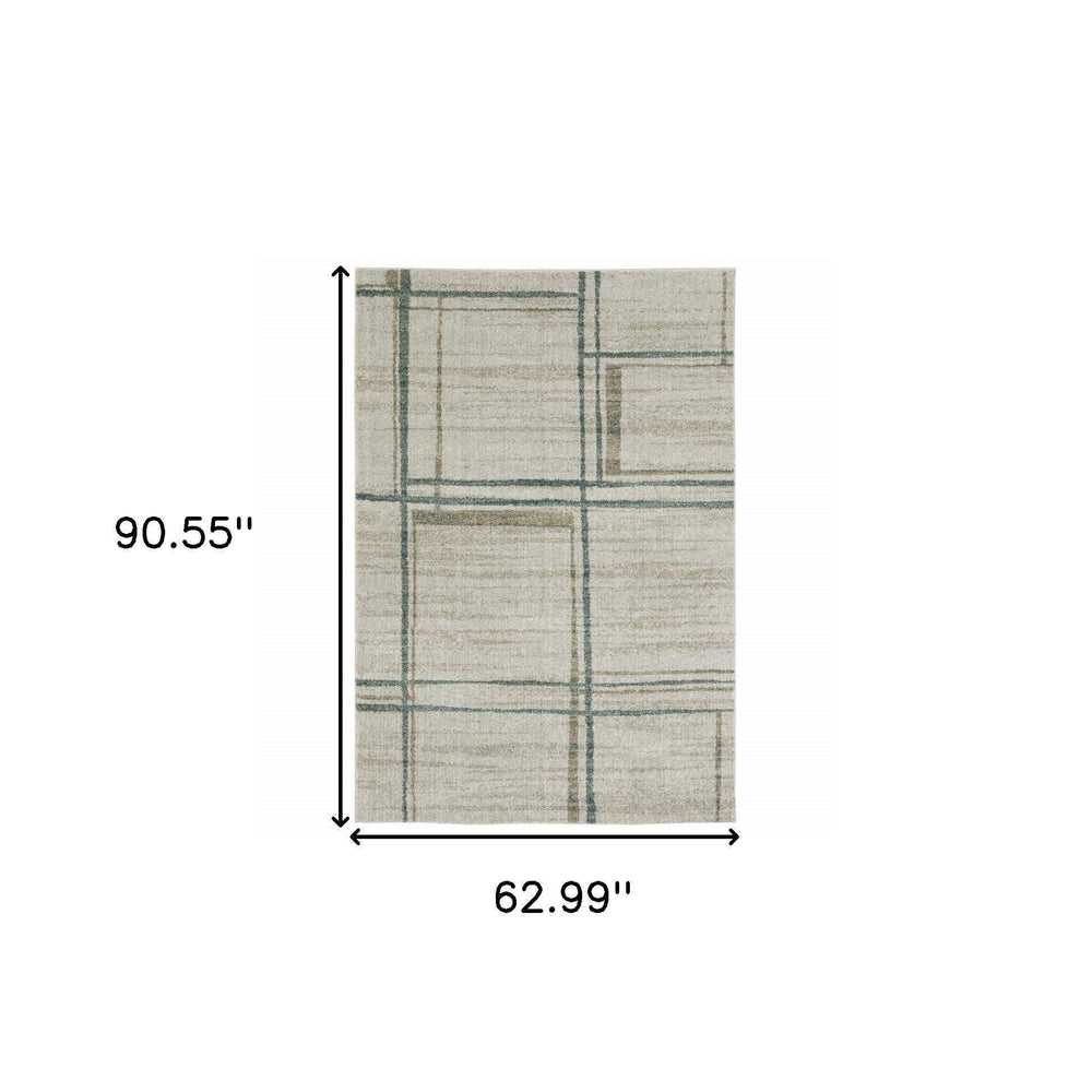 5' X 8' Grey Teal Beige and Tan Geometric Power Loom Area Rug - Homeroots - Flyclothing LLC