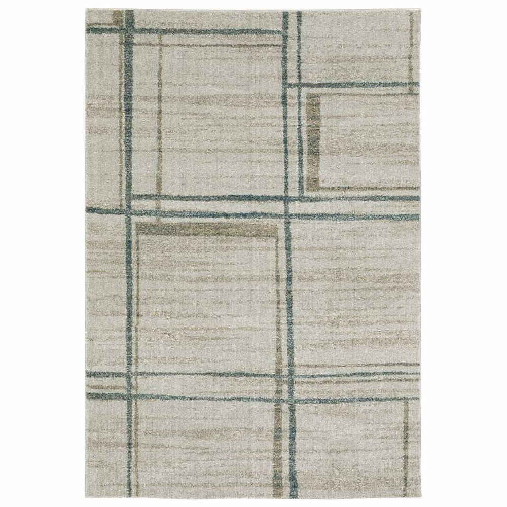 5' X 8' Grey Teal Beige and Tan Geometric Power Loom Area Rug - Homeroots - Flyclothing LLC