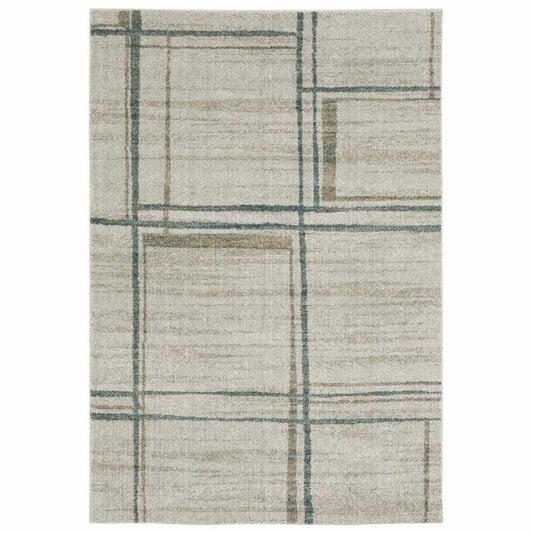 7' X 10' Grey Teal Beige and Tan Geometric Power Loom Area Rug - Homeroots - Flyclothing LLC