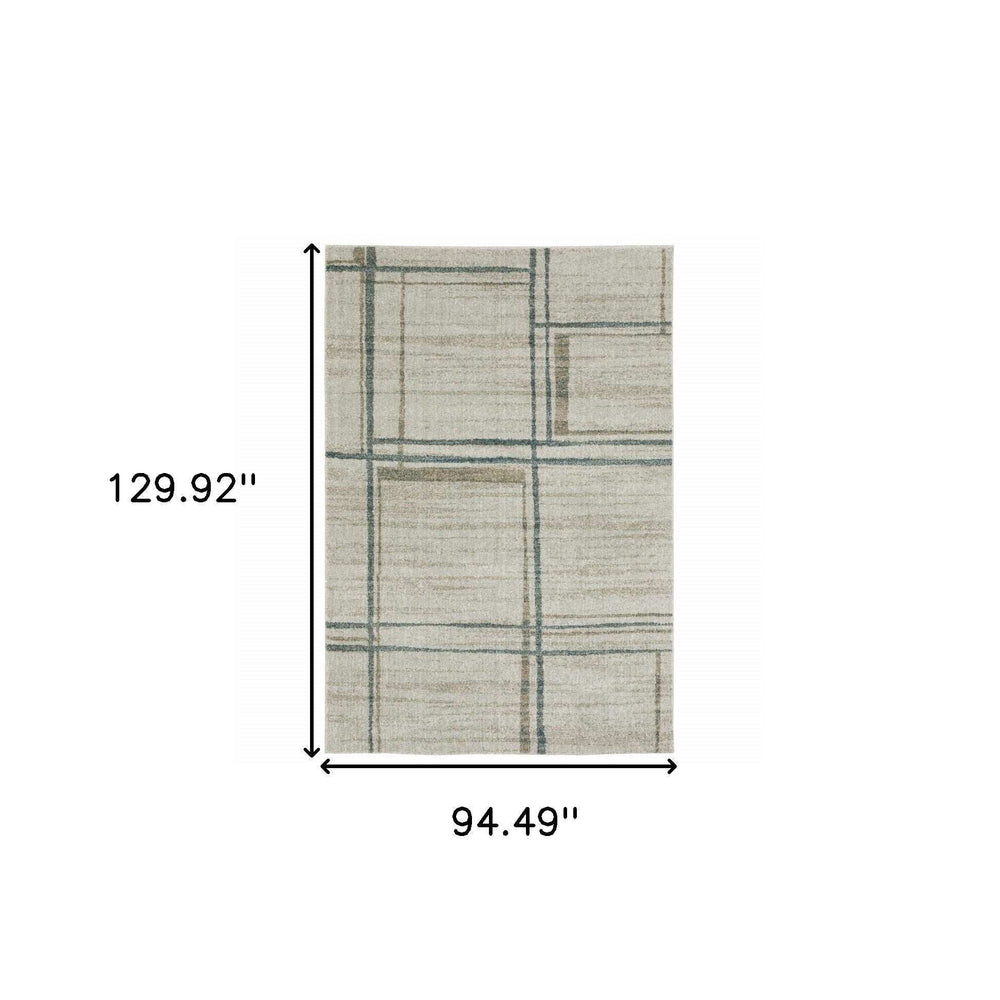 8' X 11' Beige Blue and Gray Geometric Power Loom Area Rug - Homeroots - Flyclothing LLC