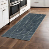 8' Runner Blue and Gray Geometric Power Loom Runner Rug - Homeroots - Flyclothing LLC