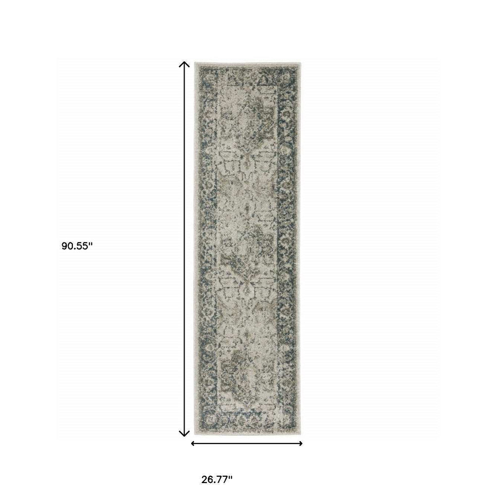 8' Runner Blue and Gray Oriental Power Loom Runner Rug - Homeroots - Flyclothing LLC