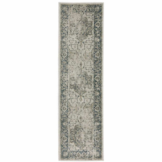 8' Runner Blue and Gray Oriental Power Loom Runner Rug - Homeroots - Flyclothing LLC