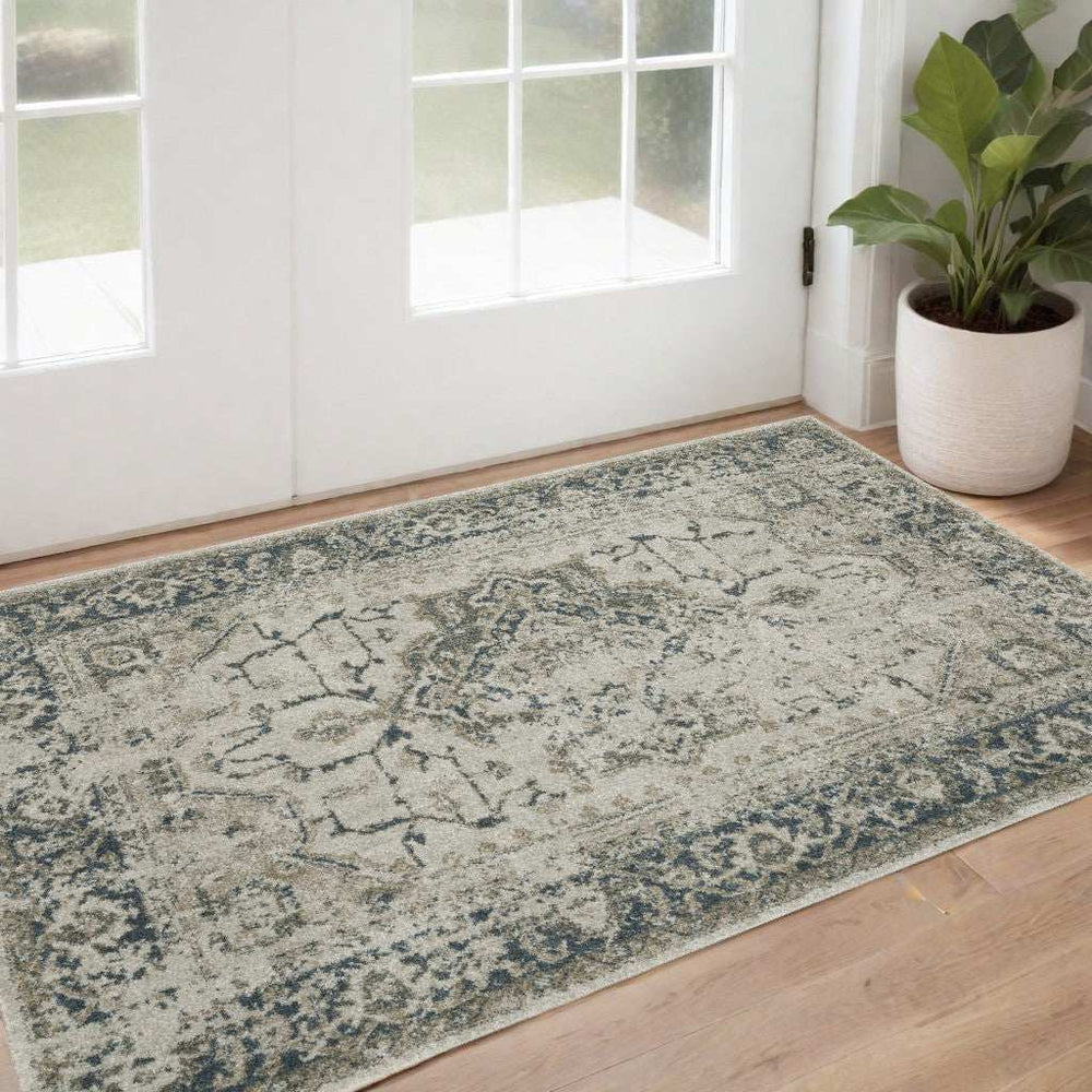 3' X 5' Blue and Gray Oriental Power Loom Area Rug - Homeroots - Flyclothing LLC